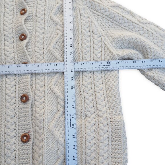 Pádraic O'Maille Traditional Wool Aran Cardigan Women's L / XL Made in Ireland - Picture 8 of 10